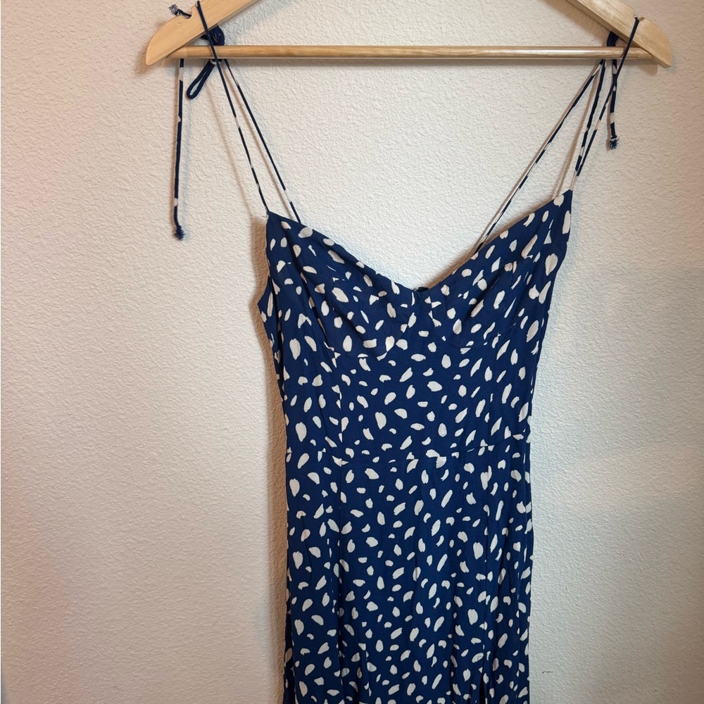 Reformation Navy and White Strapless Slip Dress
